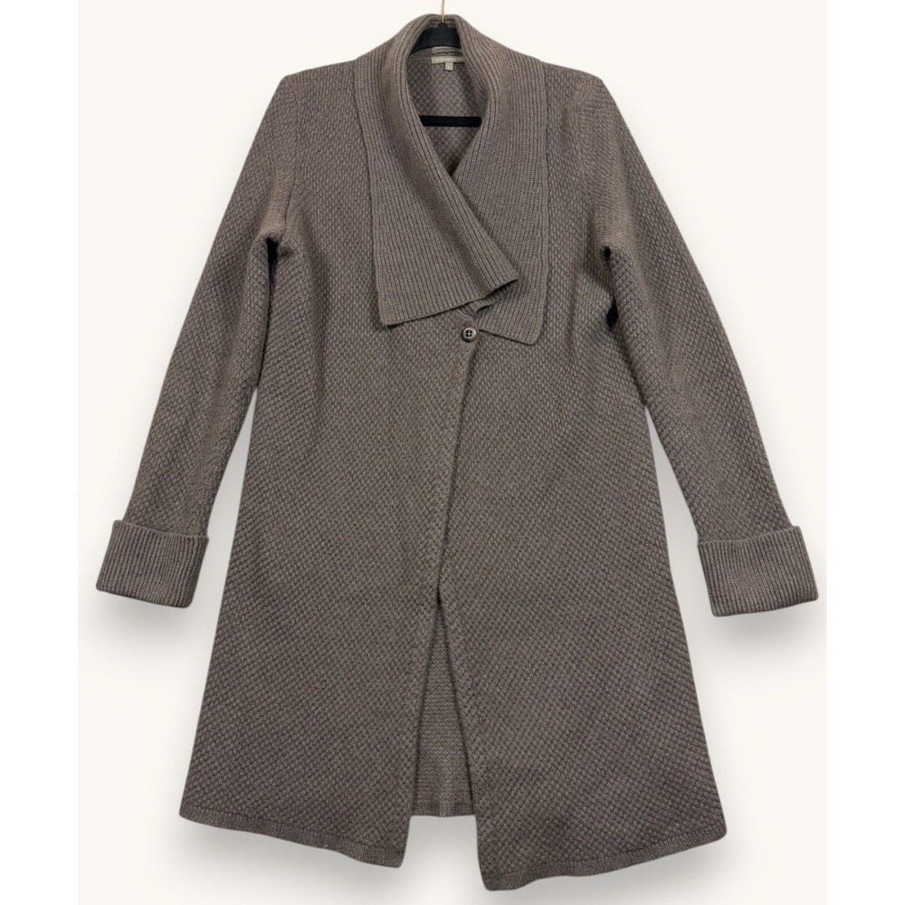 Mantovani Studio Cardigan Women L‎ Brown Italian 100% Cashmere Waffle Knit Coat
